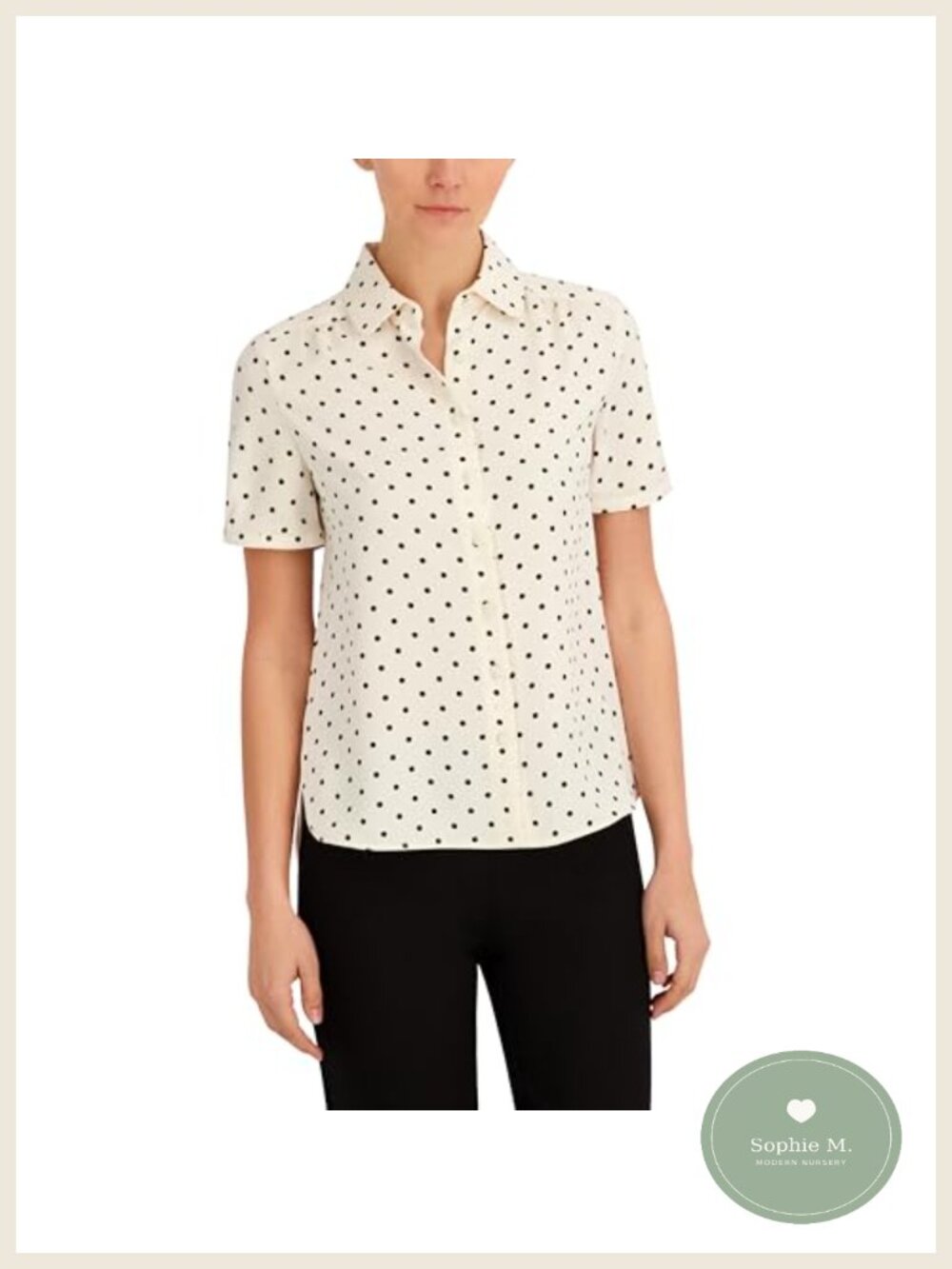 Anne Klein Peter Pan Collar Short Sleeve Blouse Cotton, Button Down,